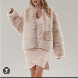 Live a Little Blush Cream Faux Fur Crop Jacket
